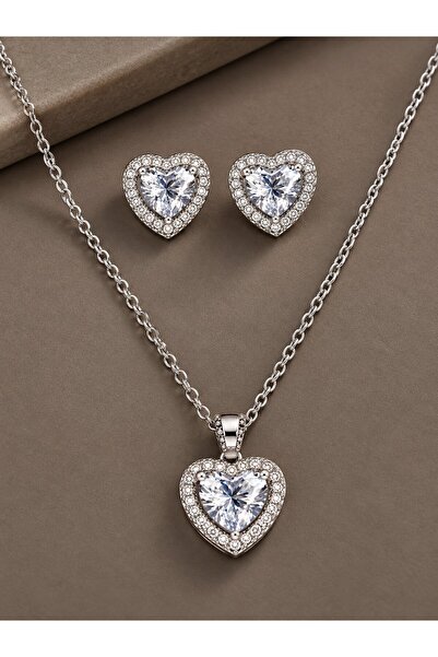 serelya 316L Steel Chain Silver Color Zircon Stone Heart Model Women's Neckla...