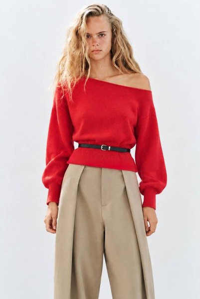 Lavinza Belt Detailed Boat Neck Sweater