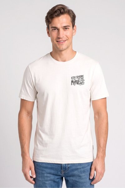 sth shore Men Crew Neck Short Sleeve Brand Logo T-Shirt, White