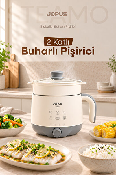 Jopus 600W 2 Katlı Yapışmaz Teflon Elektrikli Tencere Çok Amaçlı Fonksiyonlu ...