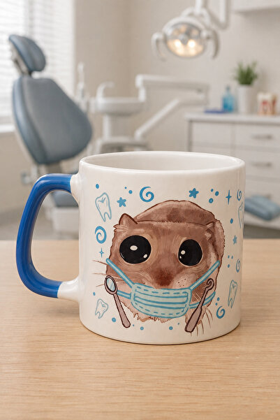 Mor Mürekkep Sad Üzgün Hamster Meslek Dişçi Diş Doktoru Baskılı Mavi Kulplu P...