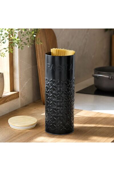 OEM Black Cylindrical Metal Storage Box with Patterned and Window Ø8.5x22.5cm