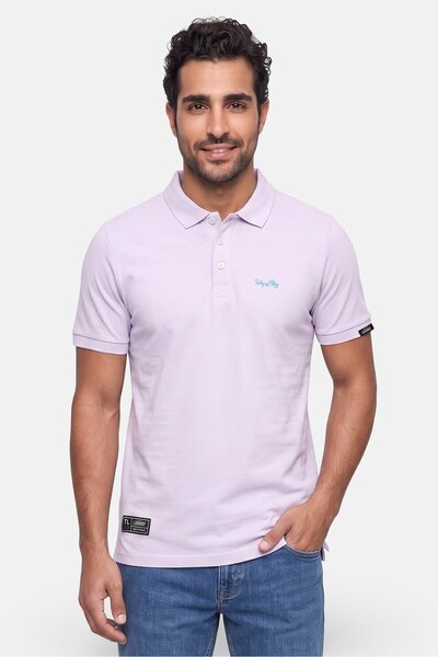 Tokyo Laundry Men Regular Fit Embroidered Logo Short Sleeve Polo Shirt, Lilac