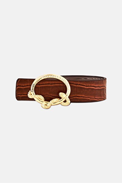 Cavalli Class Women Textured Reversible Leather Belt, Brown