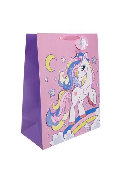 OEM Sacosa Cadou din Carton Roz cu Model 3D Unicorn pentru Copii 30x12x40cm