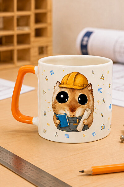 Mor Mürekkep Sad Üzgün Hamster Mimar Baskılı Turuncu Kulplu Prime Kupa - Mima...