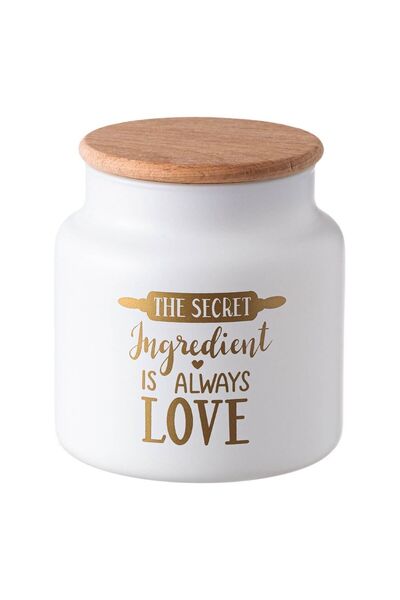 OEM Matte White Glass Container with Gilded Message and Wooden Lid 635ml