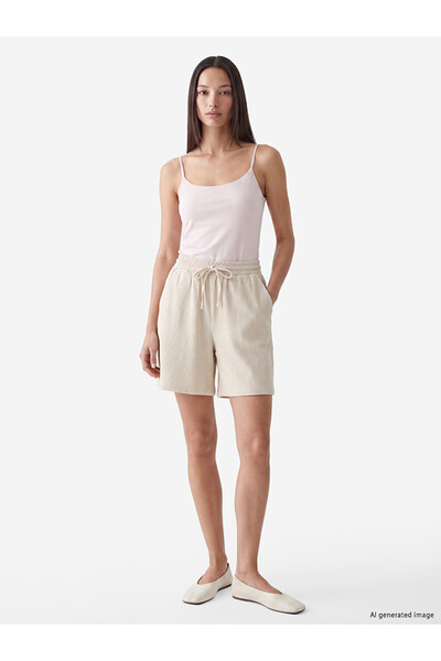 LC Waikiki Özmarka New Season Beige Women's Muslin Shorts with Elastic Waist