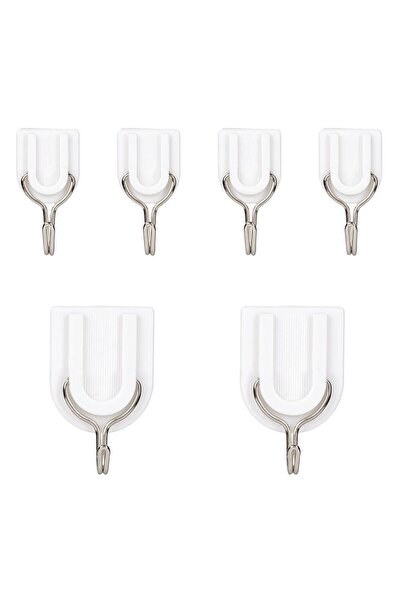 OEM Carlige Autocolante din Plastic Albe cu Carlig Metalic de 2 Marimi - 6buc