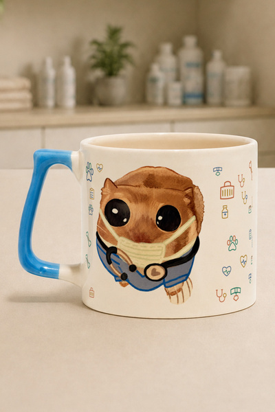 Mor Mürekkep Sad Üzgün Hamster Veteriner Teknikeri Baskılı Mavi Kulplu Prime ...