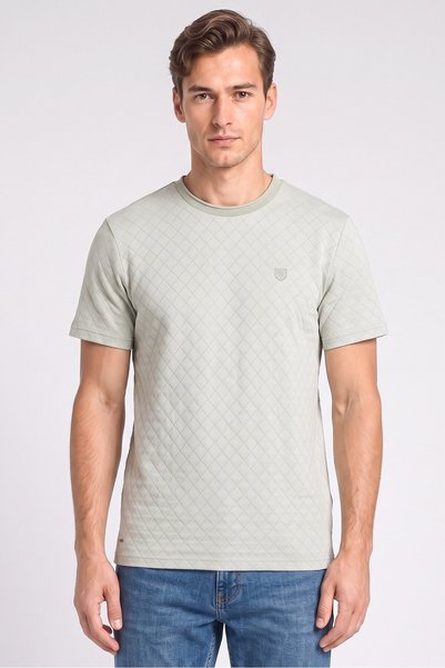 KENSINGTON Men Crew Neck Short Sleeve Diamond Pattern T-Shirt, Sage Green