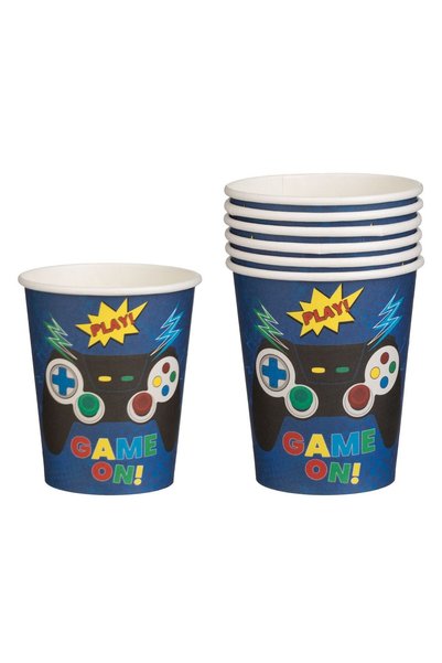 OEM Μπλε χάρτινα ποτήρια πάρτι με σχέδιο  "Game On " 240ml - 6 τεμάχια
