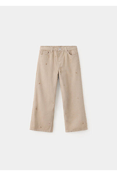 MANGO Baby Çiçek işlemeli wide leg jean