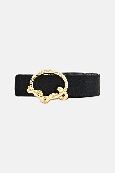 Cavalli Class Women Textured Leather Belt, Black