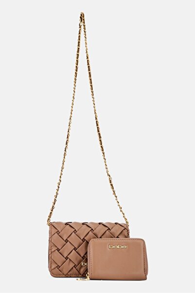 Bebe Women Brand Logo Cross Body Bag With Wallet, Taupe