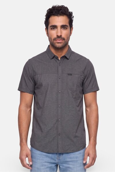 dissident Men Regular Fit Micro Stripe Short Sleeve Casual Shirt, Black