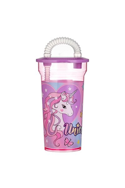 OEM Pink Unicorn Plastic Straw Cup 400ml