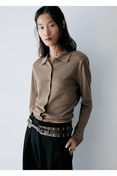MANGO Woman İnce triko polo yaka hırka