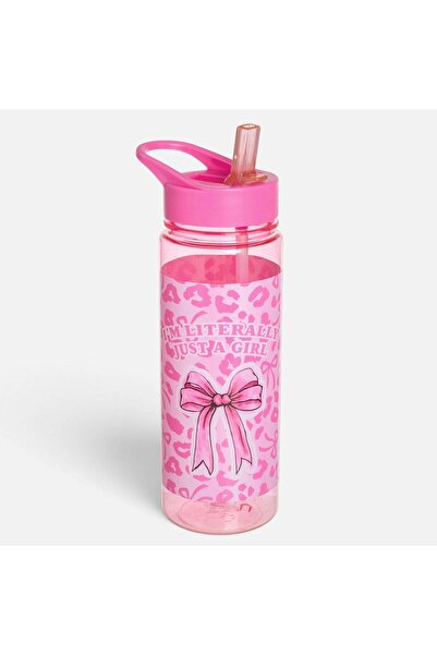 OEM Pink Transparent Flip Top Plastic Kids Water Bottle with Leopard Print Co...