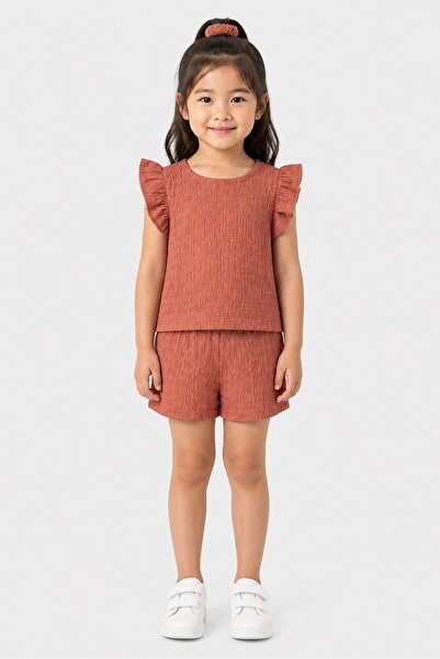Willow & Whistle Kids Girl 2 Pcs Textured Top And Shorts Set With Scrunchie, ...