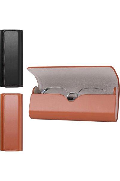 NALACAL 2pcs Hard Glasses Case, Retro Leather Sunglasses Storage maroon, blac...