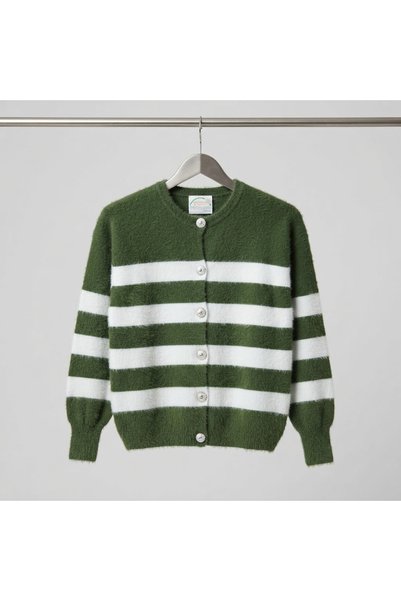 ROSE DAWSON Women's Striped Bearded Soft Textured Knitwear Cardigan Jacket