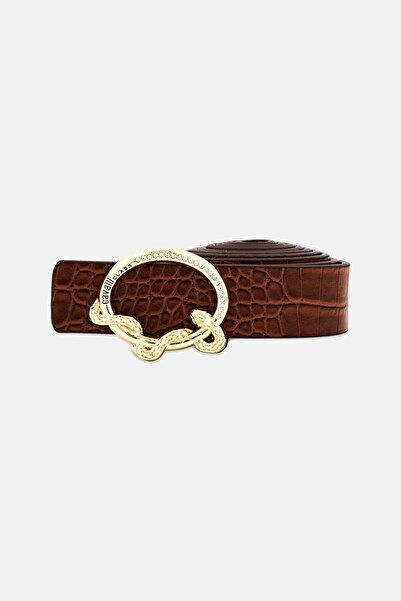 Cavalli Class Women Textured Reversible Leather Belt, Brown