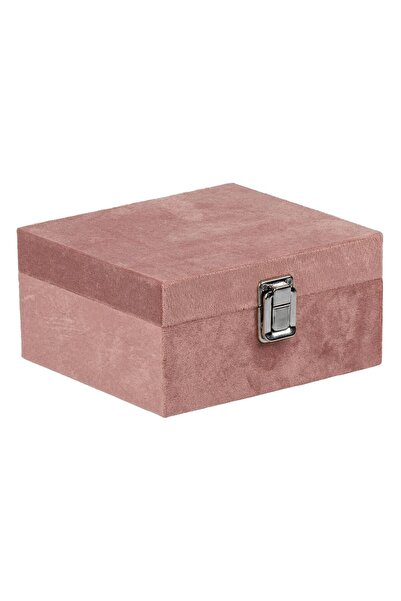 OEM Cutie de Depozitare din Lemn Roz Catifelata cu Inchidere Metalica 16x16x8cm