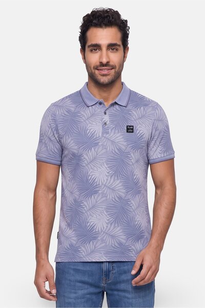 Tokyo Laundry Men Regular Fit Allover Print Short Sleeve Polo Shirt, Light Blue