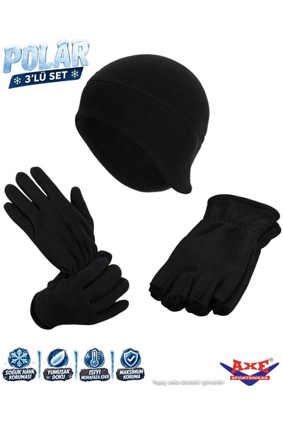 AXE SPORTSWEAR Black Winter Thermal Fleece Fingerless Gloves - Fleece Fingere...