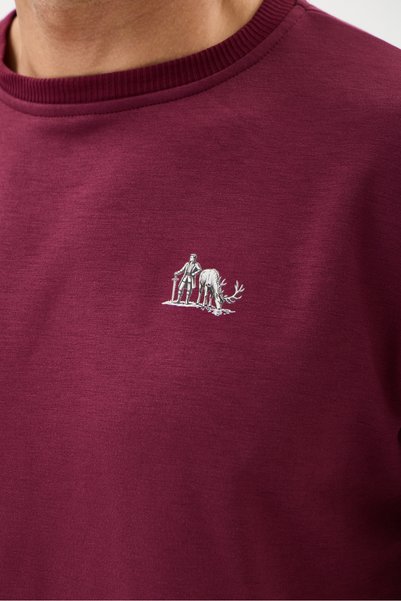 RAPHMOND Burgundy Crew Neck Regular Fit Cotton Basic Sweatshirt