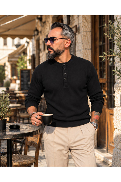higo Erkek Henley Yaka Kaşkorse Fitilli Uzun Kollu Tişört