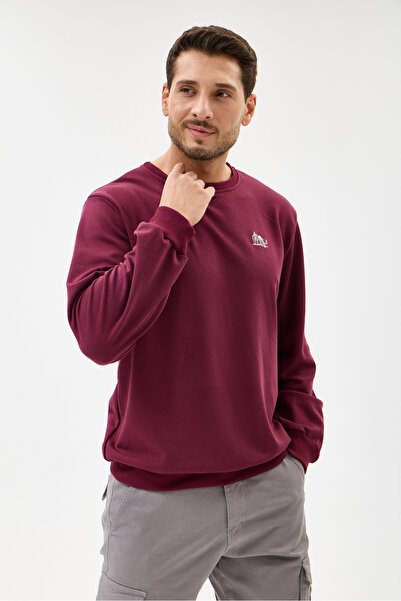 RAPHMOND Bordo Bisiklet Yaka Regular Fit Pamuklu Basic Sweatshirt