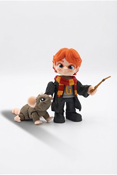 Ron Weasley ve Scabbers Figür Seti (2 Birim) – Eklemli Harry Potter Masaüstü Dekor ve Hediyelik Biblo