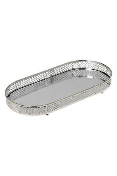 OEM Oval Candle Holder Tray with Mirror and Silver Edge 33x16.5x3cm