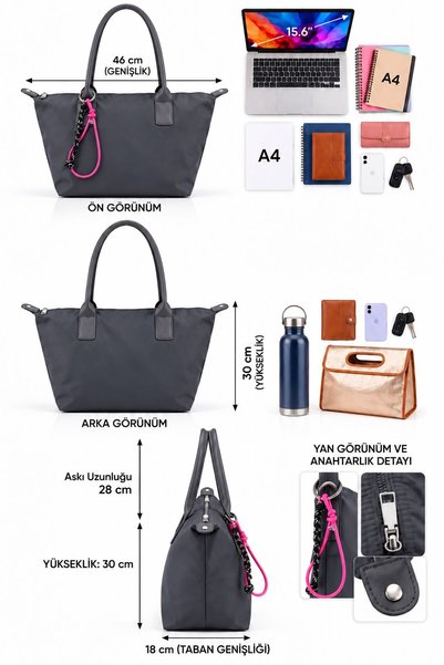 VIATOX Vx-027 Women's Large Volume Shopper Bag Waterproof Parachute Fabric Lined & Durable Dark Gray