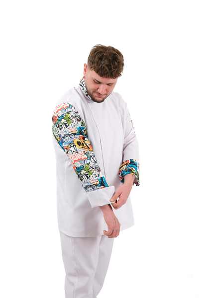 Erkek Aşçı Ceketi(İSİM SOYİSİM HEDİYELİ) Desenli Unisex Çıtçıtlı Uzun Kollu Chef Aşçı Mutfak