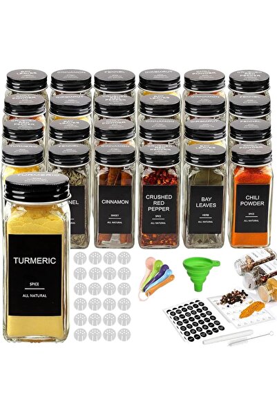 Jumairaye 24 Pcs Glass Spice Jars with Black Caps,4 oz Glass Jars with Minima...