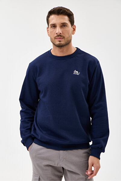 RAPHMOND Lacivert Bisiklet Yaka Regular Fit Pamuklu Basic Sweatshirt