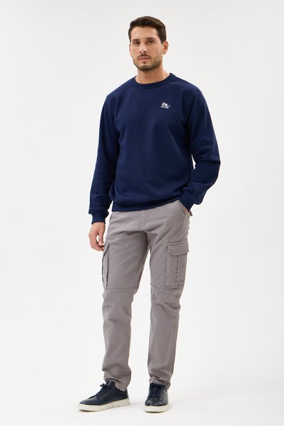 RAPHMOND Navy Blue Crew Neck Regular Fit Cotton Basic Sweatshirt