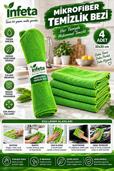 İnfeta 30x30 cm 4-dijelna zelena krpa za čišćenje od mikrovlakana sa overlock...