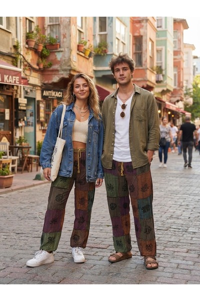 AYASOFYA OTANTIK Unisex Νεπαλέζικο έθνικ αυθεντικό παντελόνι μποέμ με ελαστικ...