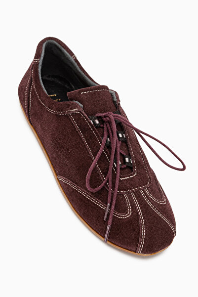 Limoya Berry Genuine Leather Burgundy Suede Lace-Up Casual Women's Shoes