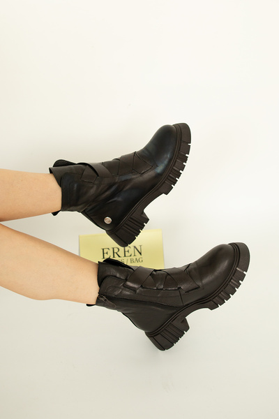Mammamia 1630 EREN SHOES&BAG Hakiki Deri Lastik Bant Detaylı Günlük Kalın Tab...