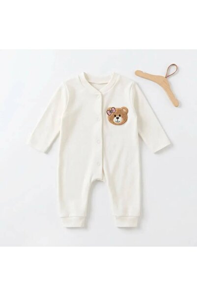 Luna Kids Store Unisex Baby Bear Embroidered Snap-On Jumpsuit