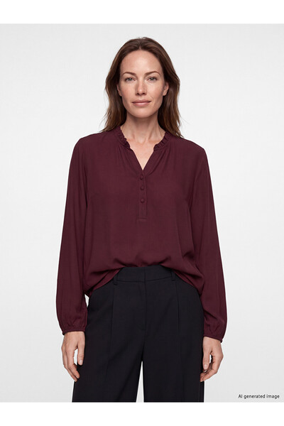LC Waikiki Özmarka New Season Burgundy Ruffled Collar Blouse