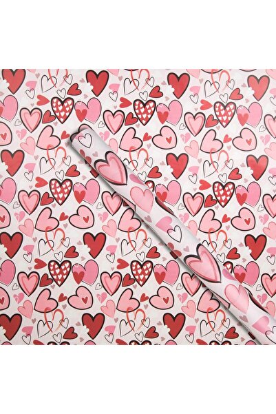 OEM Pink Wrapping Paper Roll with Red Hearts Pattern 150x70cm