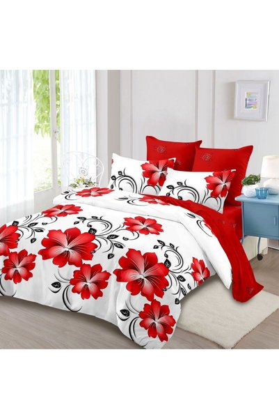 OEM Finet 6-piece Duvet Cover Set - elegant red floral pattern