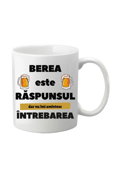 INOVATIX Cana personalizata - Berea este raspunsul, alba, 330 ml