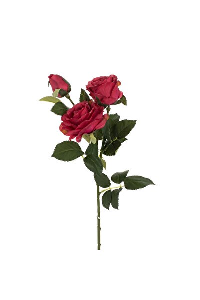 OEM Floare Artificiala cu Tulpina Lunga Trandafir Rosu cu 3 Boboci 80cm